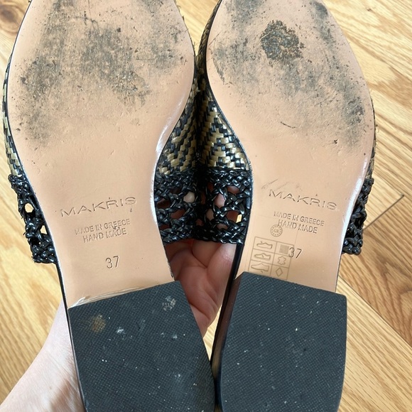 Makris Black and Tan Woven Slip-On Shoes Mules Handmade in Greece - Picture 4 of 4